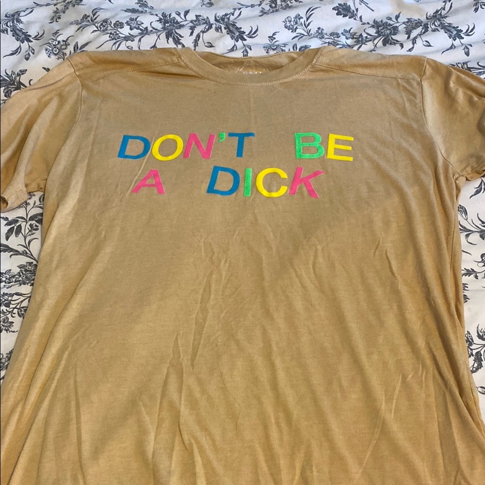 Tan T-Shirt with Colorful Graphic